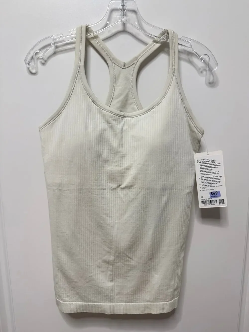 Lululemon Ebb To Street Tank w/Built In Bra Size B/C Cup Bone 78605 NWT size 10